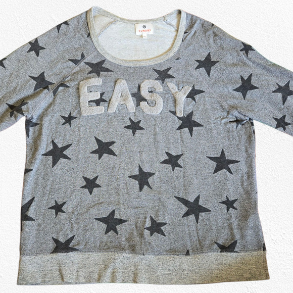 Sundry Gray Star Print EASY Pullover USA Made Relaxed Sweatshirt Size 1 Small - Picture 6 of 11